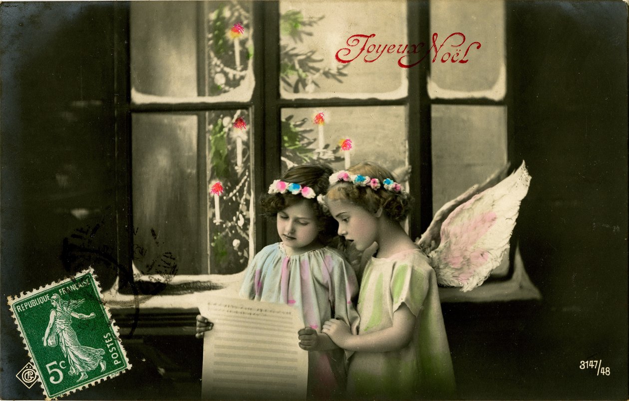 Angelic Girls, franskt julkort (färgtonat foto) av French Photographer