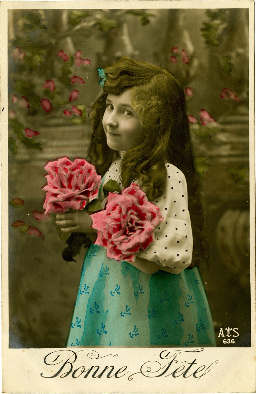Grattis på födelsedagen vykort, 1908 (färgtonat foto) av French Photographer