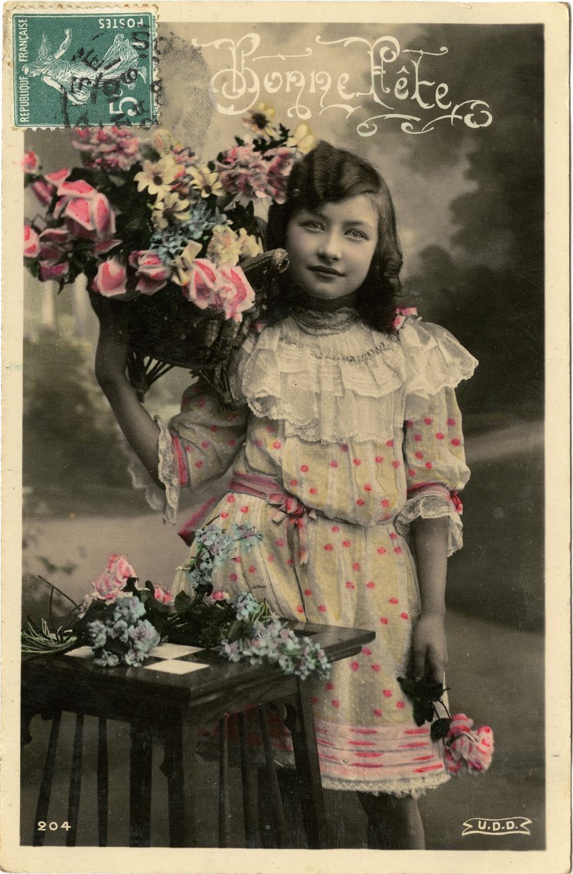 Grattis på födelsedagen vykort, 1908 (färgtonat foto) av French Photographer