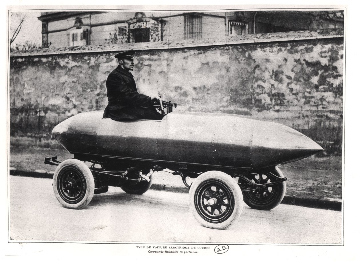 Elektrisk racerbil Jenatzy La Toujours Contente, ca 1900 av French Photographer