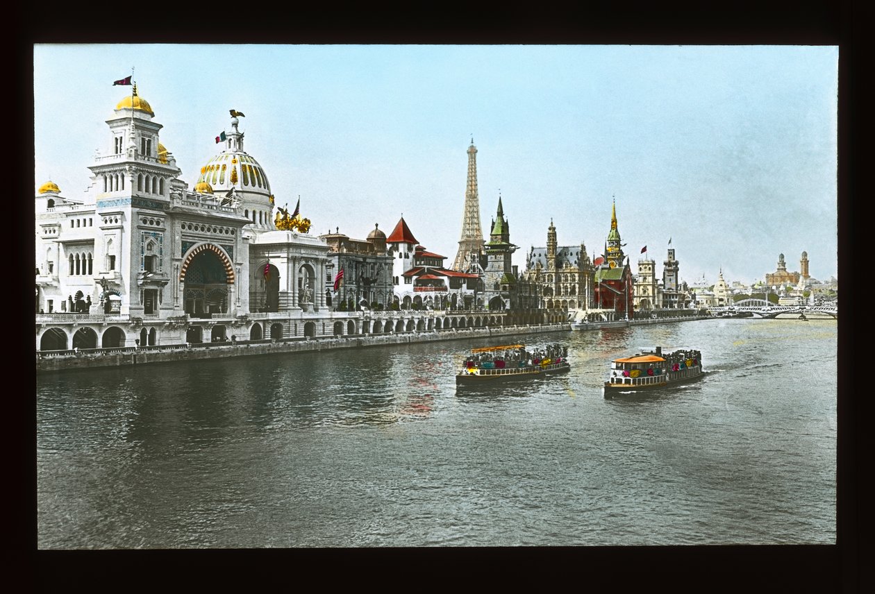 Parisutställning: Quai des Nations, den osmanska paviljongen och USA:s paviljong, 1900 (lanternbild) av French Photographer