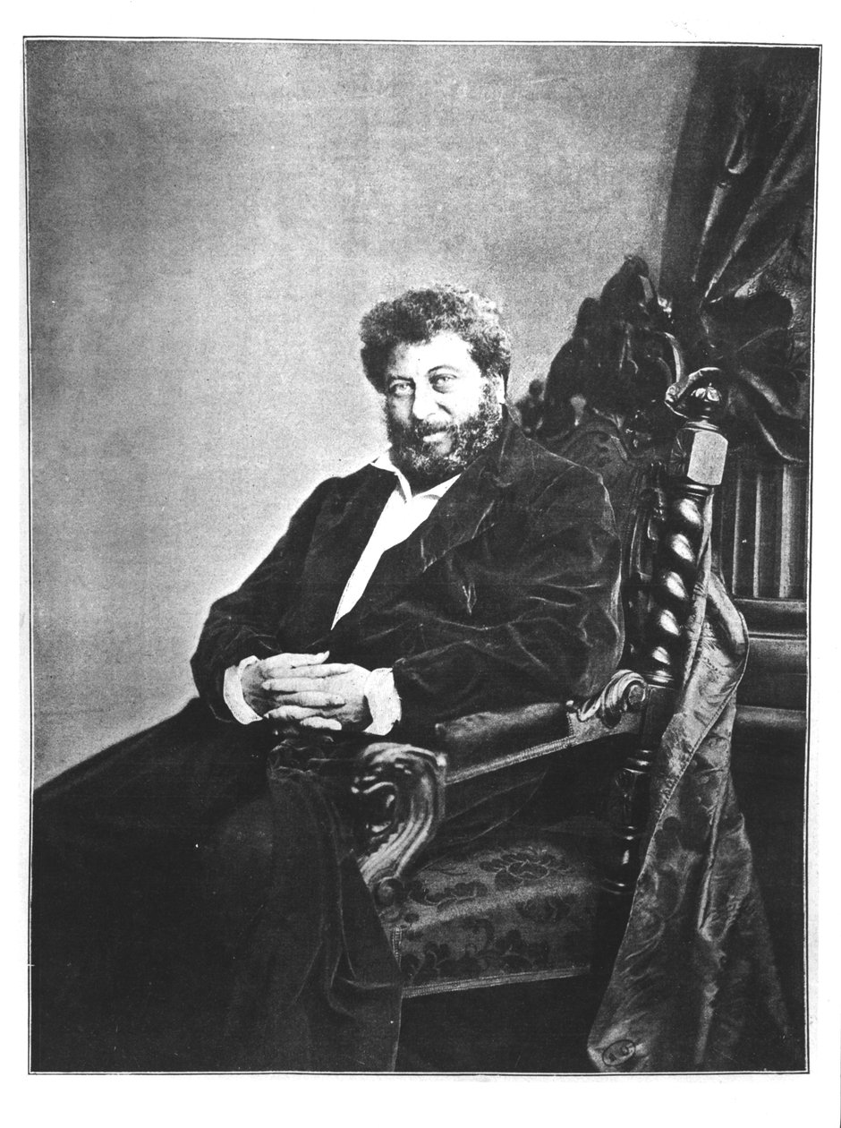 Porträtt av Alexandre Dumas pere (1802-70) sittande, 1855 från Les Annales, 4 september 1904 av French Photographer
