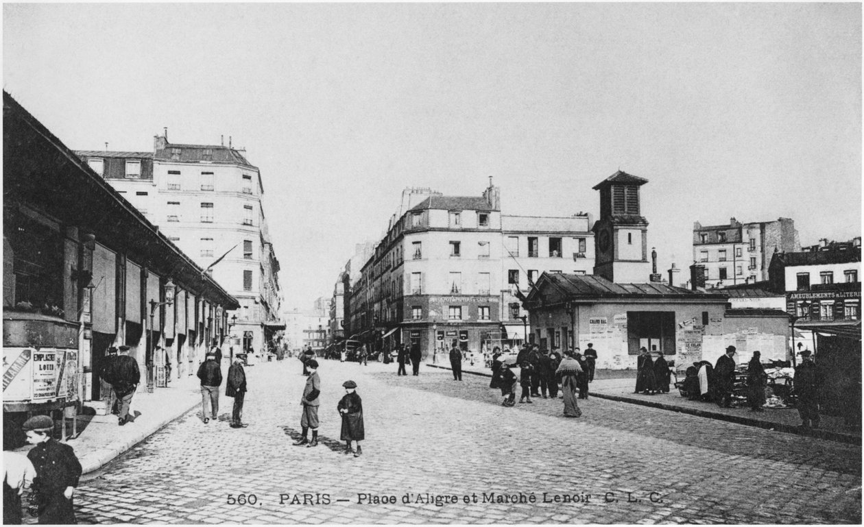 Vykort föreställande Place dAligre och Marche Lenoir, Paris, ca 1900 av French Photographer