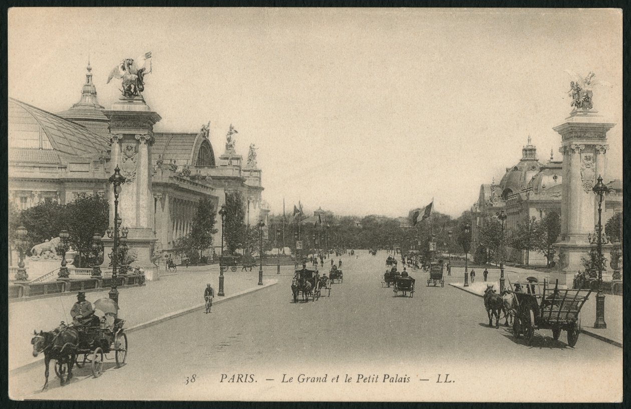 Vykort föreställande Grand och Petit Palais, Paris, ca 1900 (fotolitografi) av French Photographer