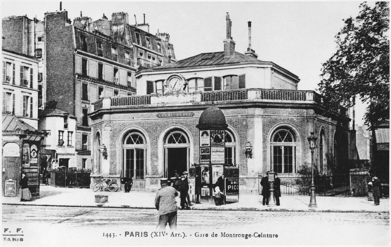 Vykort som visar Montrouge-stationen, Paris, c.1900 av French Photographer