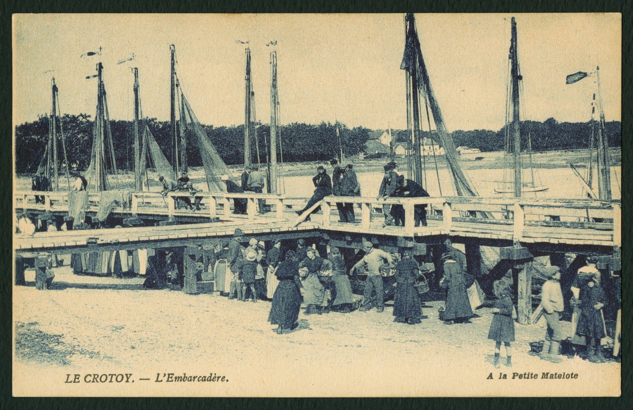 Vykort som visar landningsplatsen vid Le Crotoy, ca 1900 av French Photographer