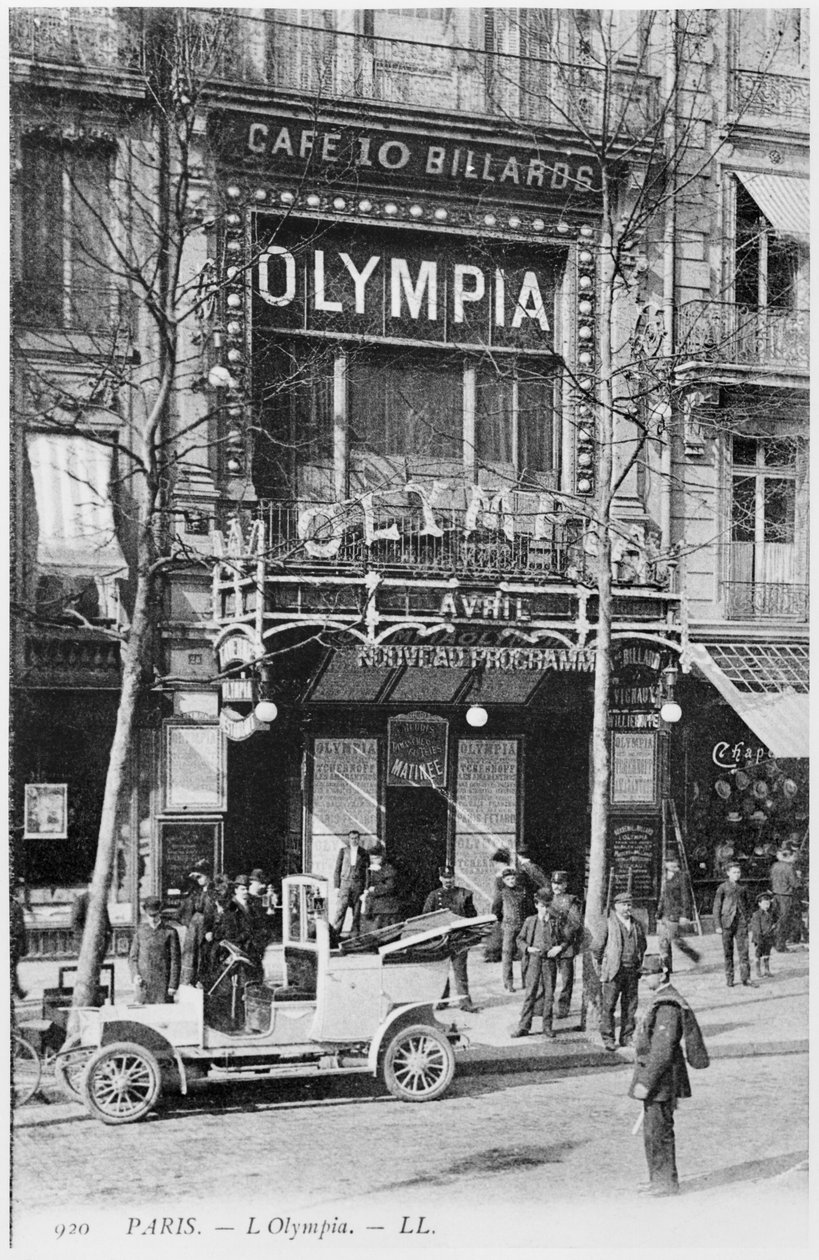 Vykort som visar musikhallen Olympia, 28 Boulevard des Capucines, Paris, tidigt 1900-tal av French Photographer