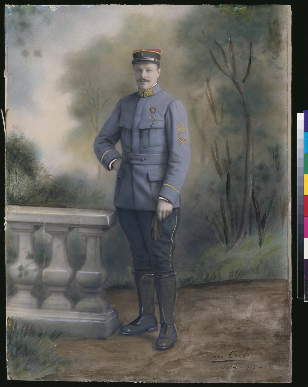 Underlöjtnant vid första infanteriregementet, 1916 (färgat foto) av French Photographer