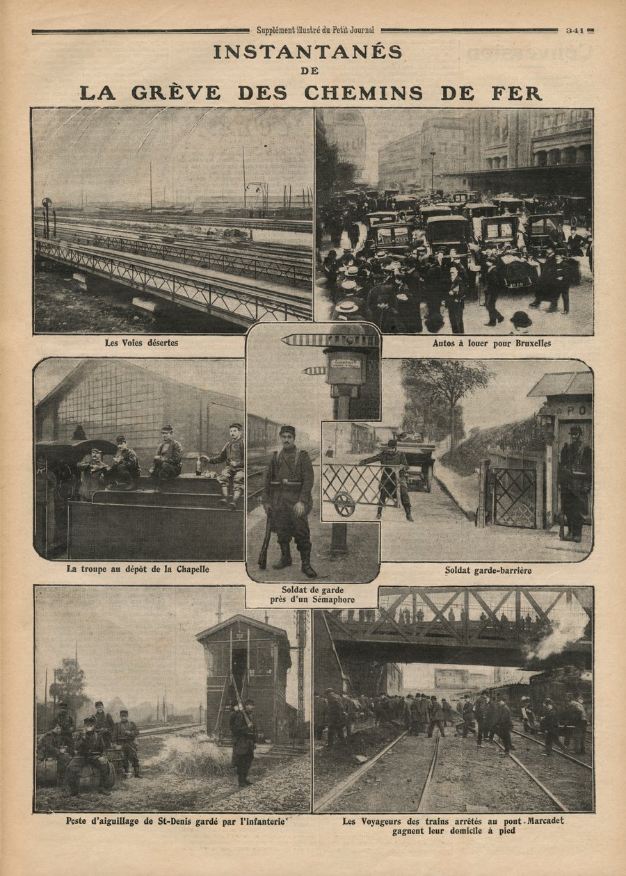 Snapshots från järnvägsstrejken, illustration från "Le Petit Journal", supplement illustre, 23 oktober 1910. av French Photographer