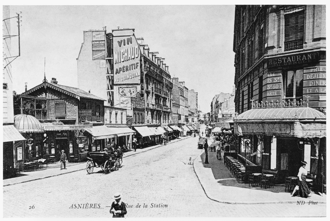 Utsikt över Asnieres, Rue de la Station, ca 1900 av French Photographer