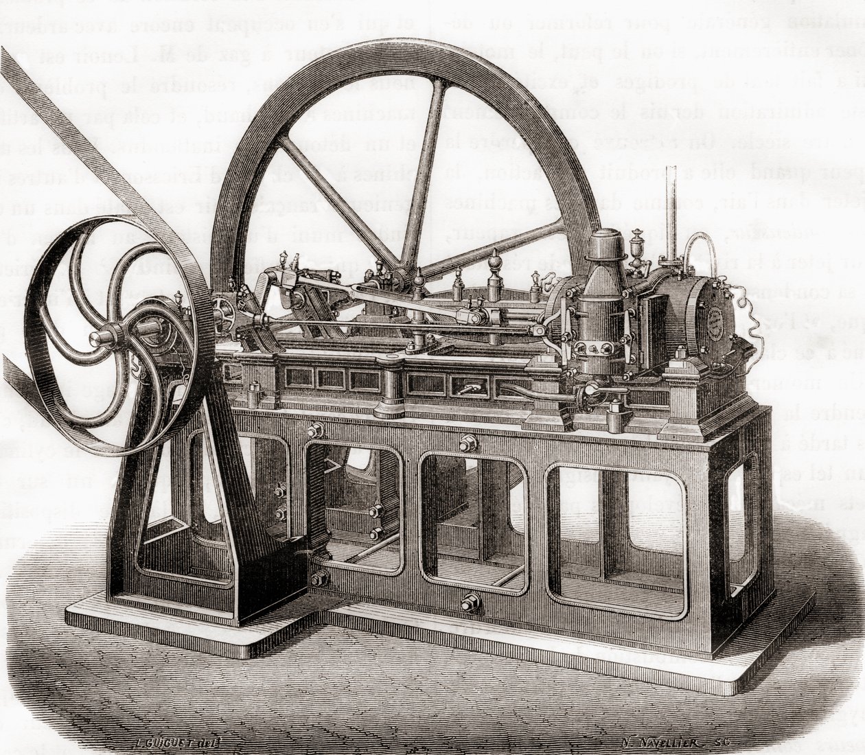 En gasdriven motor från 1800-talet från Les Merveilles de la Science, publicerad ca 1870 av French School