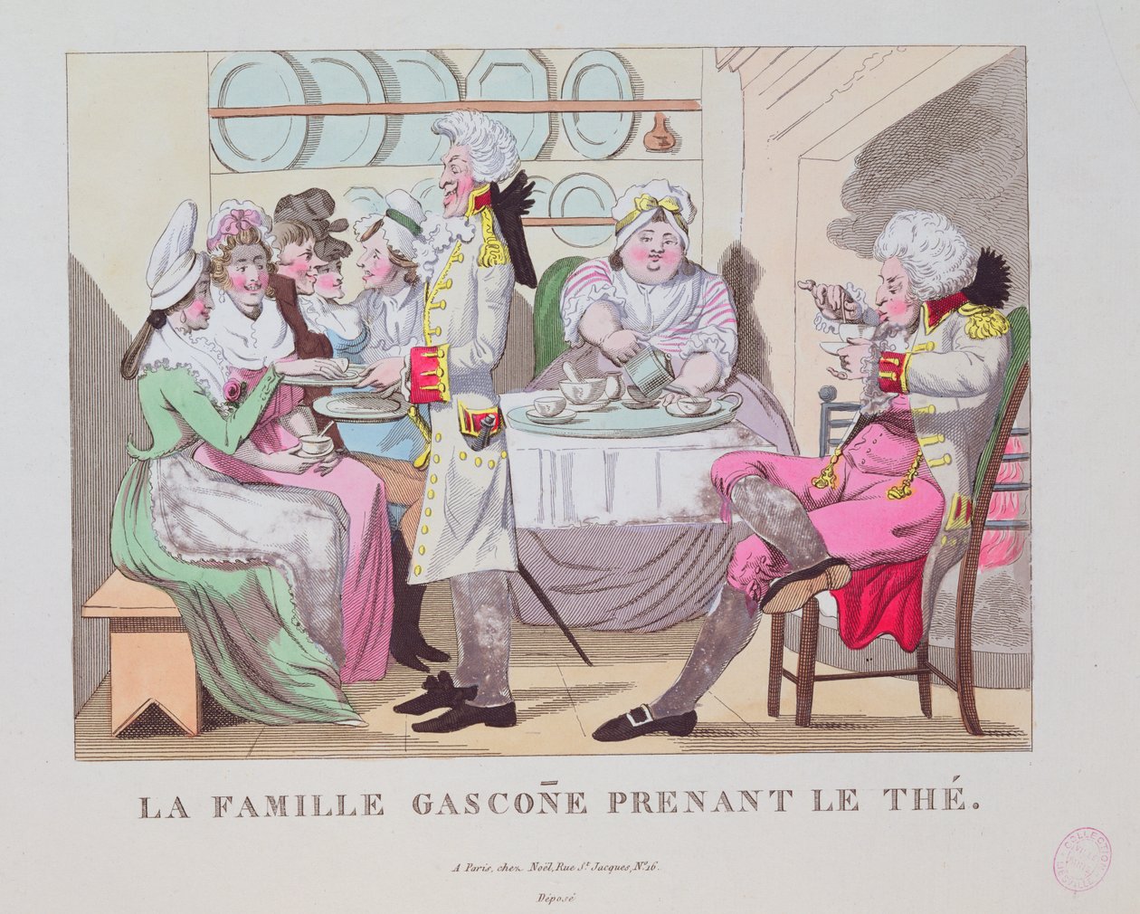 En familie fra Gascogne drikker te, 1815 swed av French School