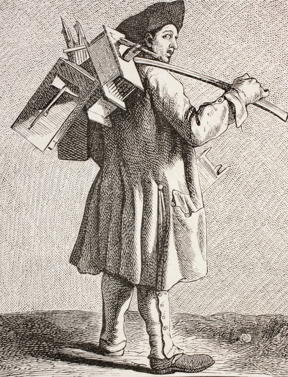 En råttfångare med sina fällor i Paris på 1700-talet, 1875 av French School