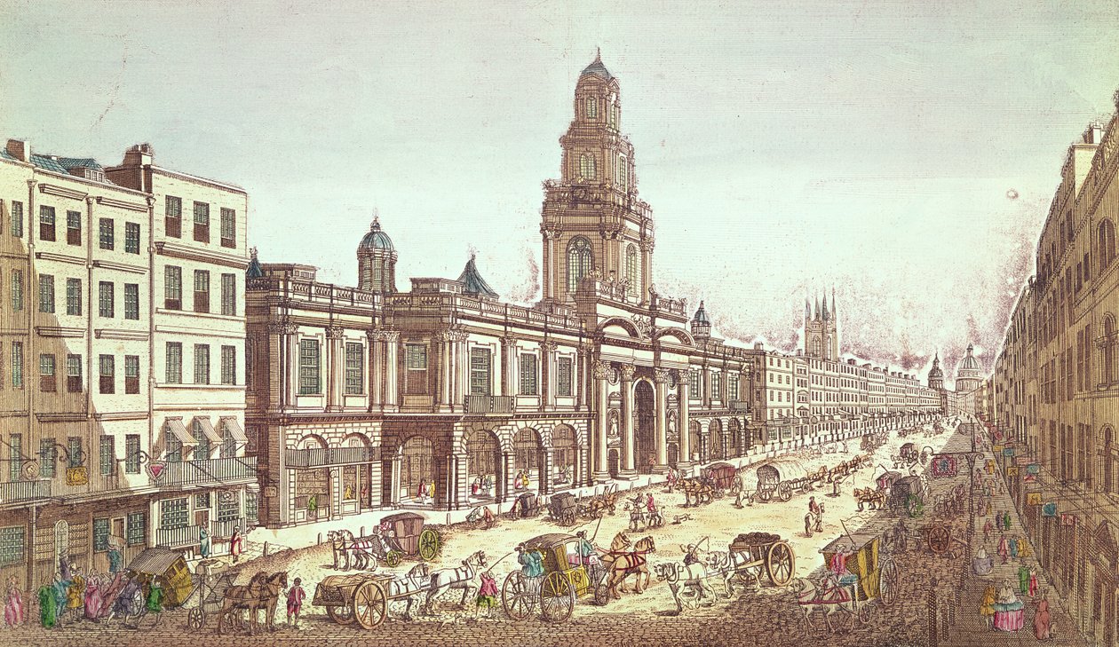 A View of the Royal Exchange, graverad av Moithey, c.1754 av French School