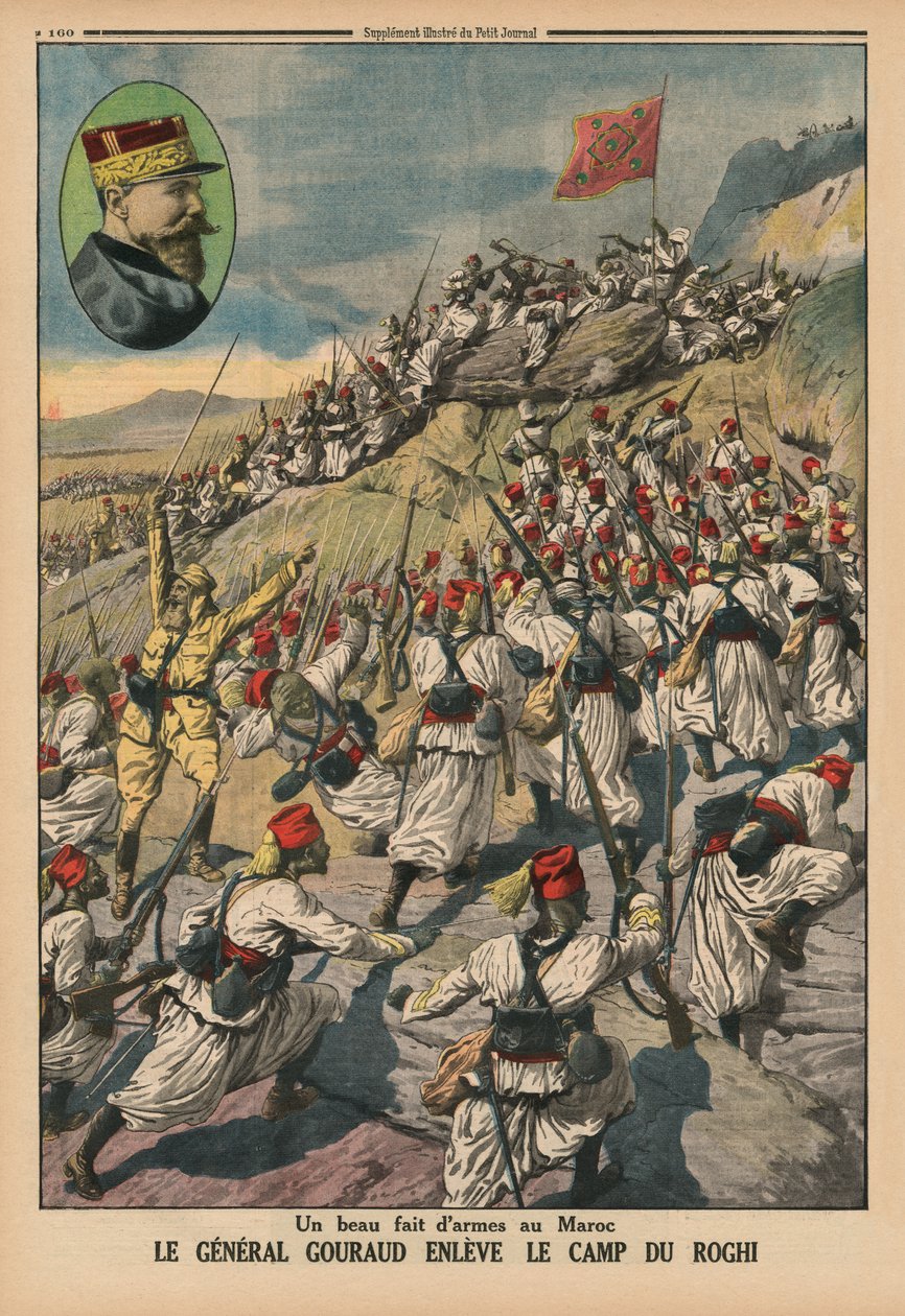 En fin vapenbragd i Marocko, general Gouraud som fångar lägret Roghi, illustration på baksidan från 