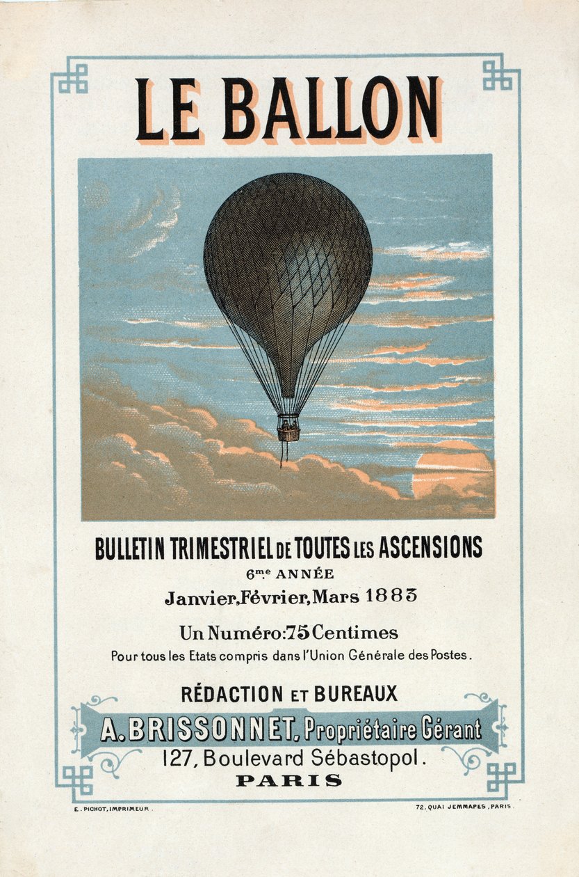 Annons för Le Ballon, januari, februari, mars 1883, pub. 1883 (färglitografi) av French School