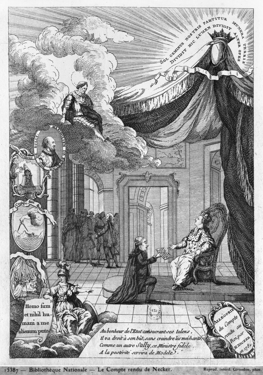 Allegori över rapporten som gavs till Ludvig XVI (1754-93) av Jacques Necker (1732-1804) 1781 av French School