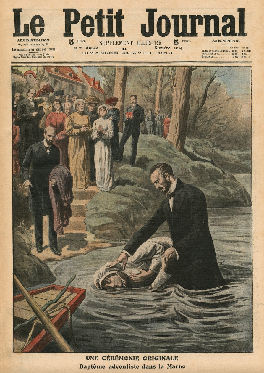 En ovanlig ceremoni, ett adventistdop i La Marne, illustration från 