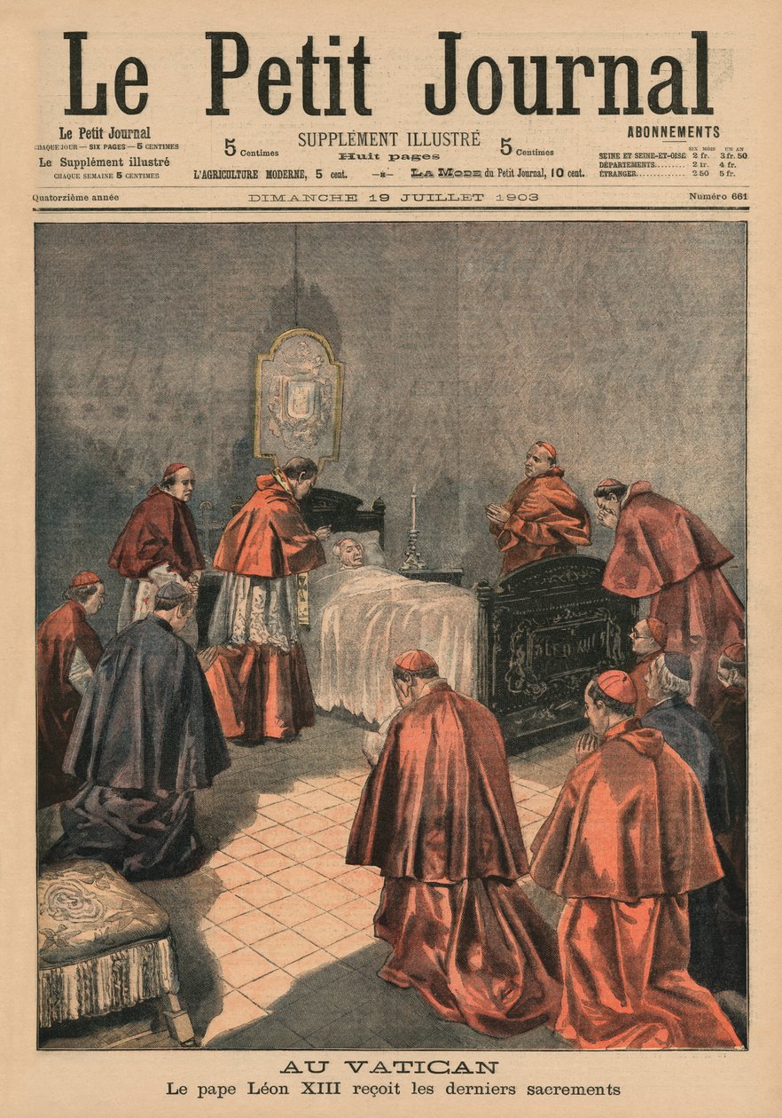 I Vatikanen tar påven Leo XIII emot de sista riterna, framsidans illustration från 
