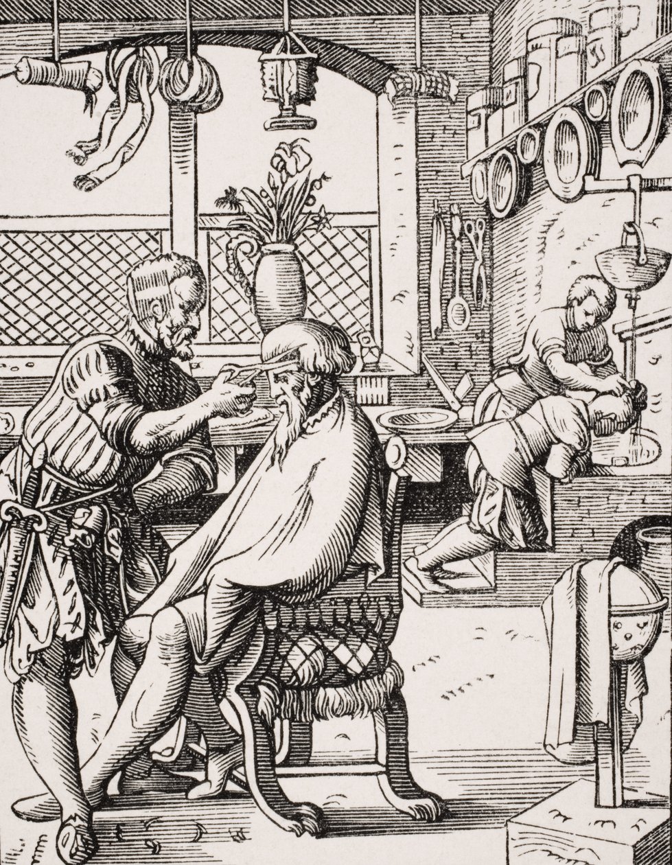 Barber, reproduktion av ett träsnitt av Jost Amman (1539-91) från 