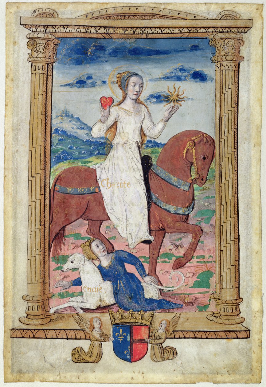 CL 22718 C Charity Against Envy, från "Rondeaux des Vertus", skapad för Louis de Savoie av French School