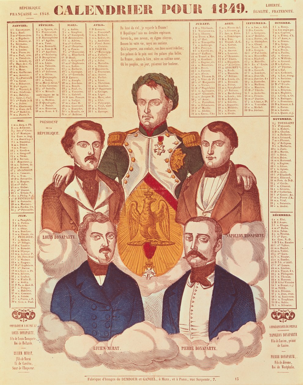 Kalender för 1849 föreställande familjen Bonaparte, 1849 av French School