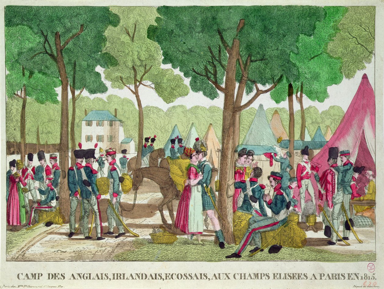 De engelska, irländska och skotska soldaternas läger på Champs-Elysees 1815 av French School