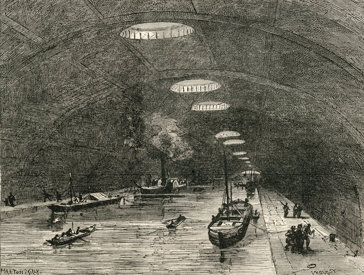 Canal Saint Martin i Paris, som passerar under stadens östra del. Ur "French Pictures" av pastor Samuel G. Green, publicerad 1878. av French School