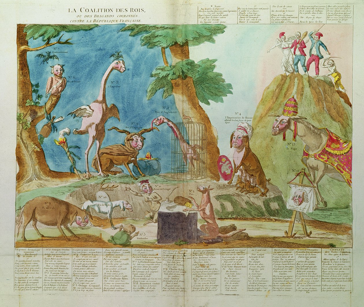 Karikatyr av koalitionen av kungar eller de krönta briganderna mot den franska republiken av French School