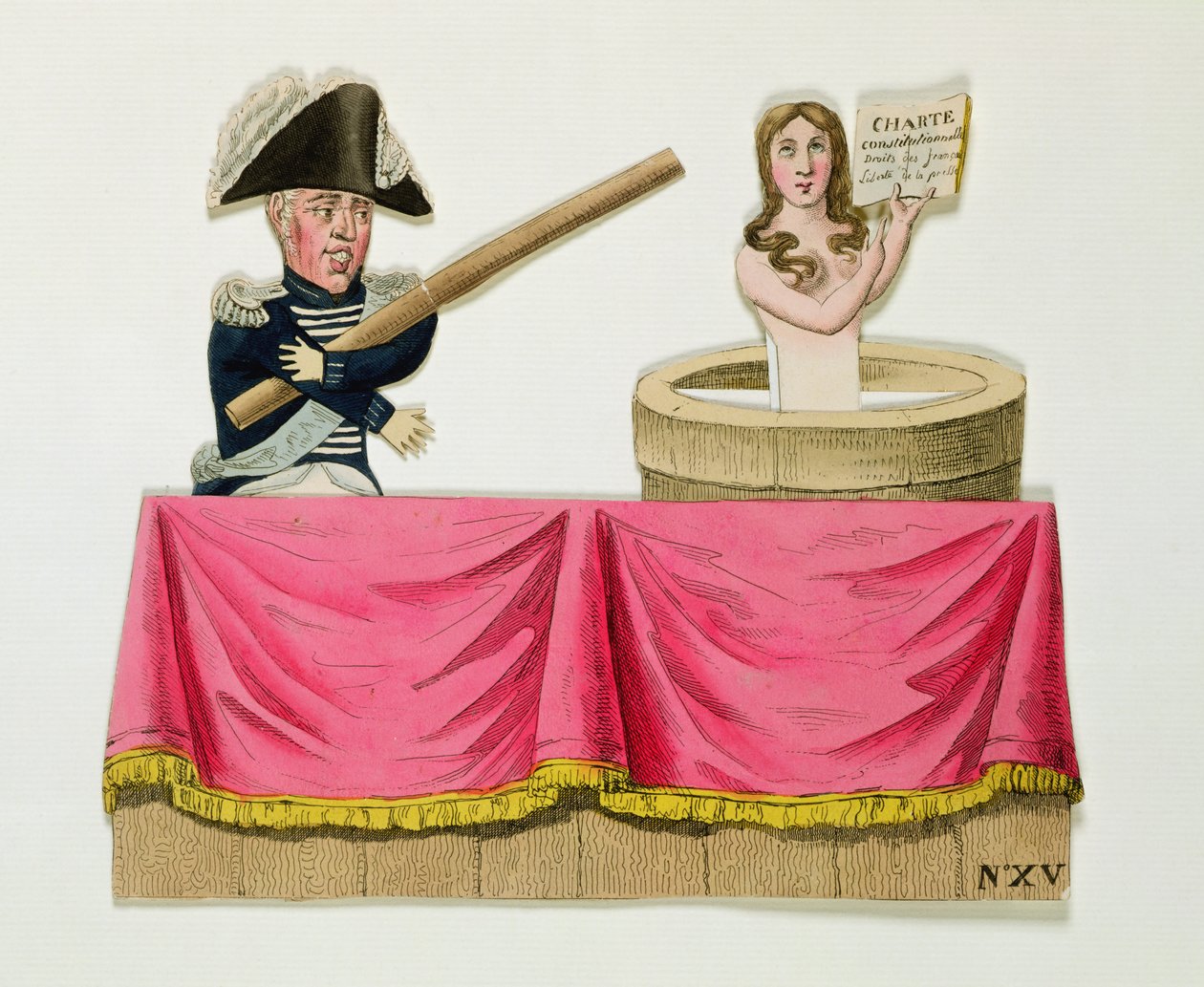 Karikatyr av den konstitutionella stadgan av den 26 juli 1830, ca 1830 (färggravyr på kort) av French School