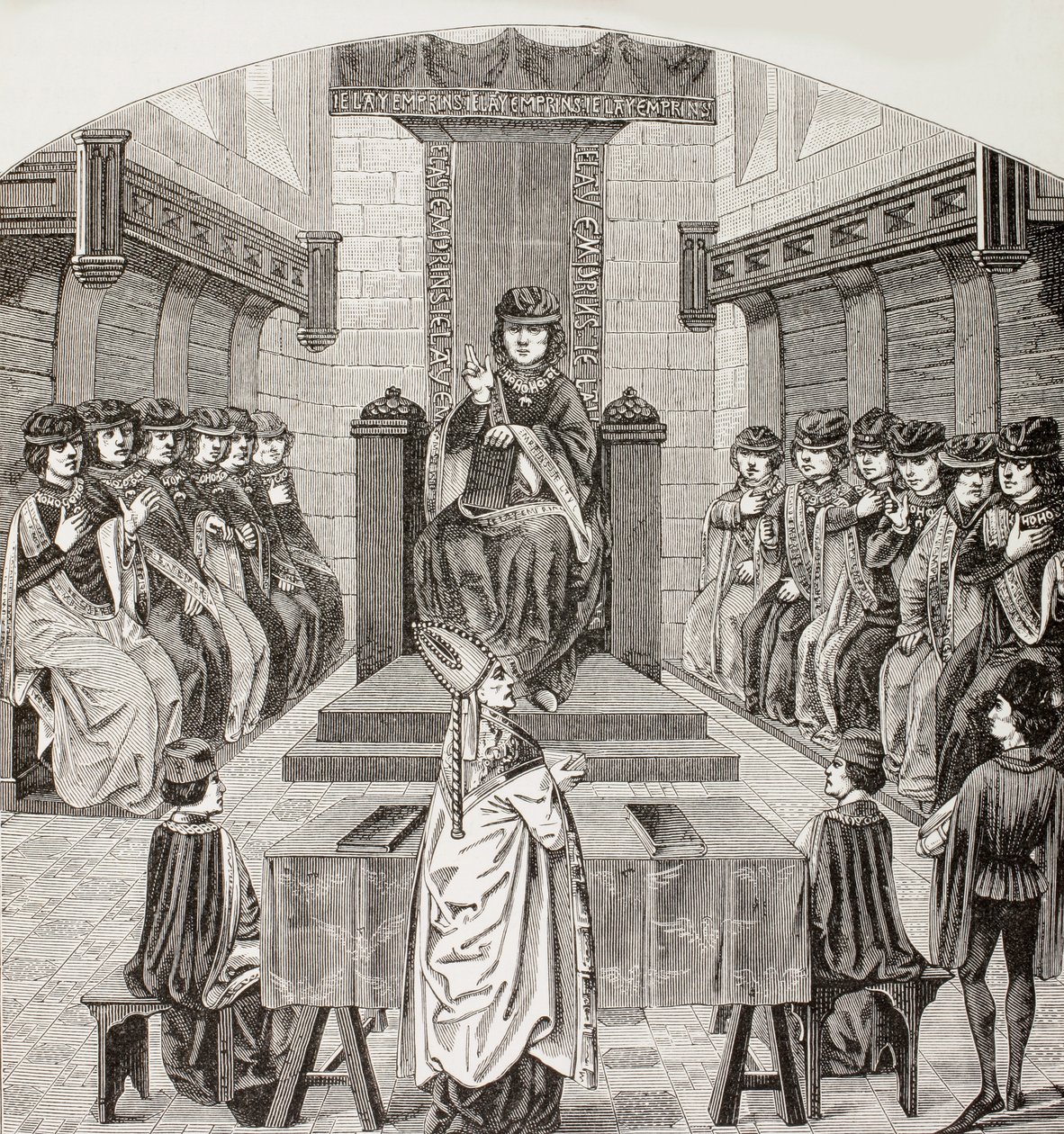Karl den djärves kapitel i Orden för det gyllene skinnet, från "Military and Religious Life in the Middle Ages" av Paul Lacroix, utgiven i London omkring 1880. av French School