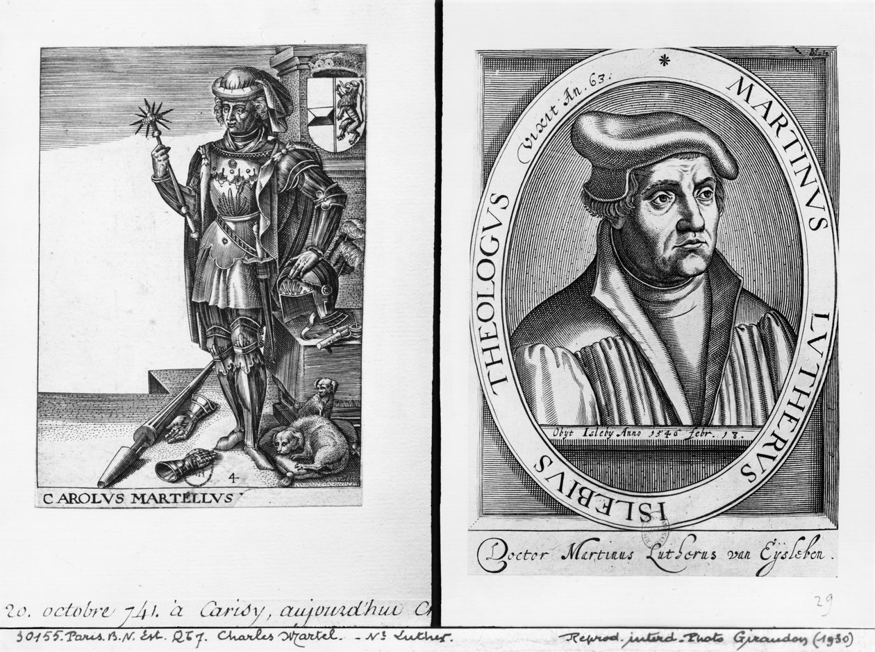 Charles Martel (688-741) og Martin Luther (1483-1546) svenske av French School