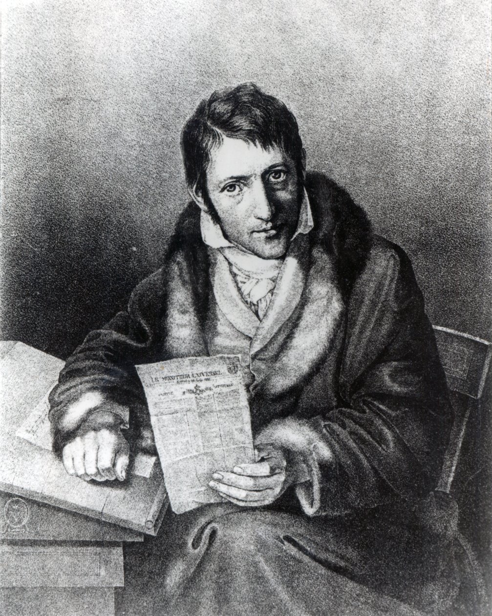 Charles-Joseph Panckoucke håller ett exemplar av "Le Moniteur Universel" av French School