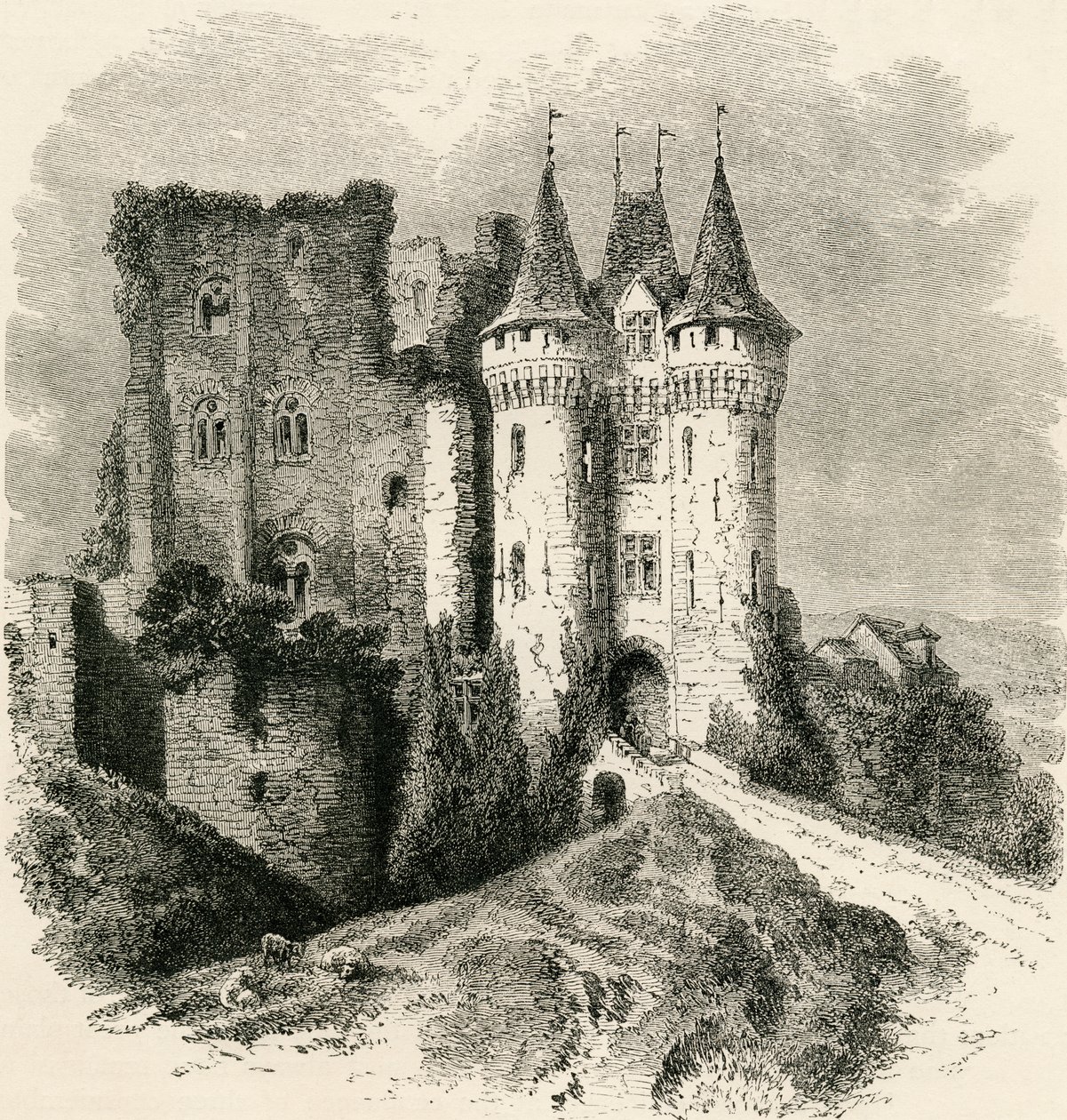 Chateau Saint-Jean i Nogent-le-Rotrou, Frankrike, på 1800-talet, från "French Pictures" av pastor Samuel G. Green, publicerad 1878 av French School