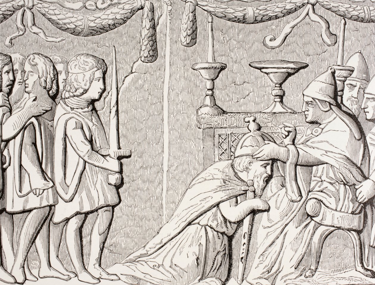 Kröning av kejsar Sigismond av påven Eugene IV 1433, efter en basrelief på en dörr till Peterskyrkan, Rom, från 