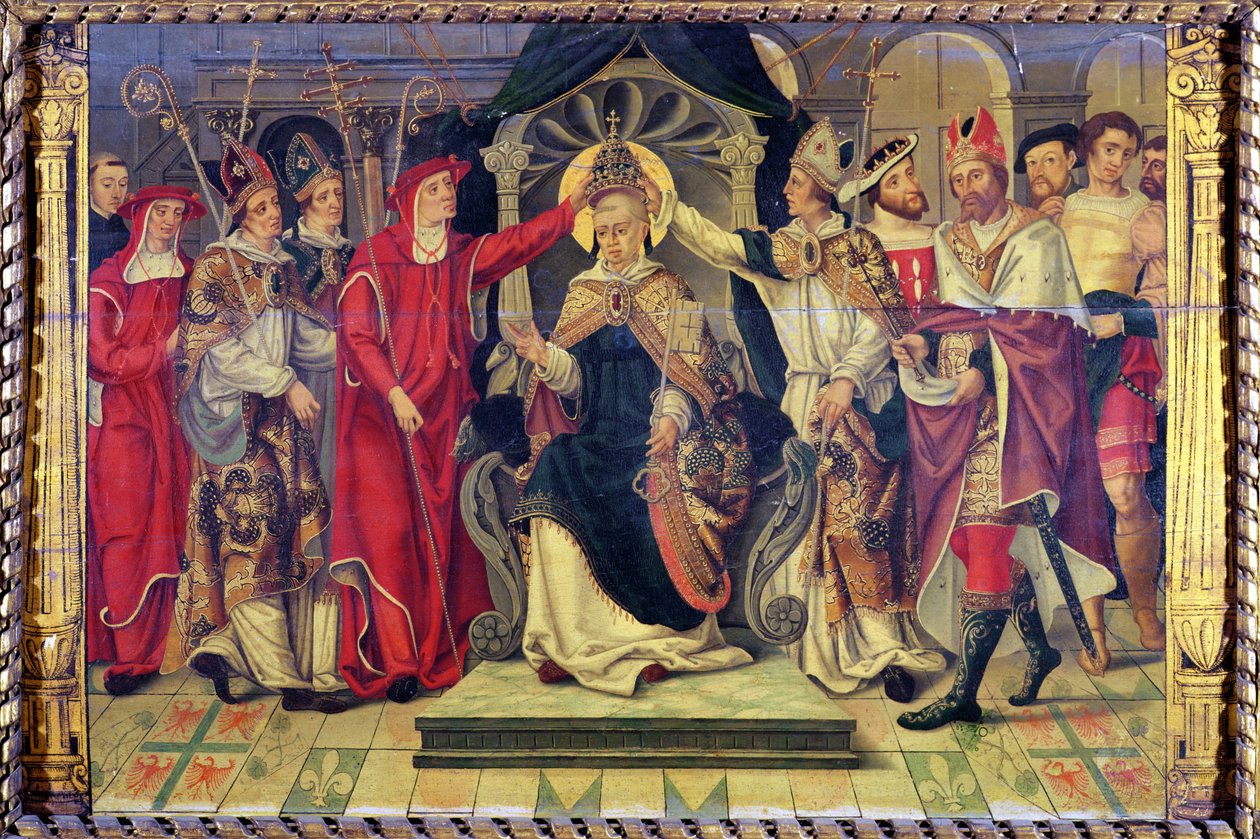 Kröning av påven Celestine V (ca 1215-96) i augusti 1294 av French School