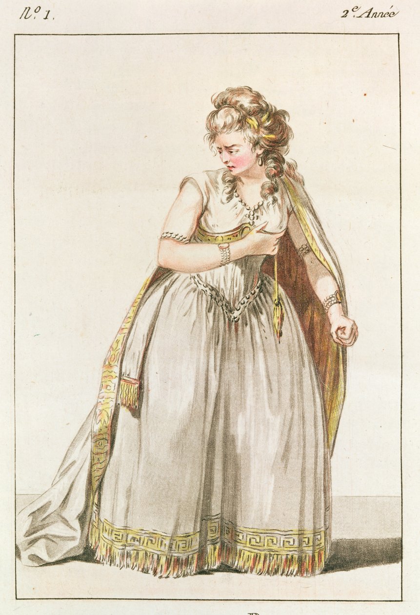 Kostym av Madame Vestris i rollen som Pauline i Polyeucte, akt IV, 1786 av French School