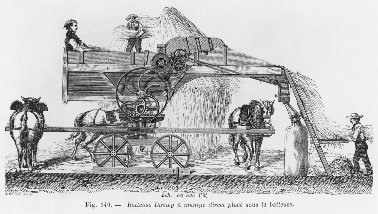 Damey tröskmaskin med roterande system, illustration från 