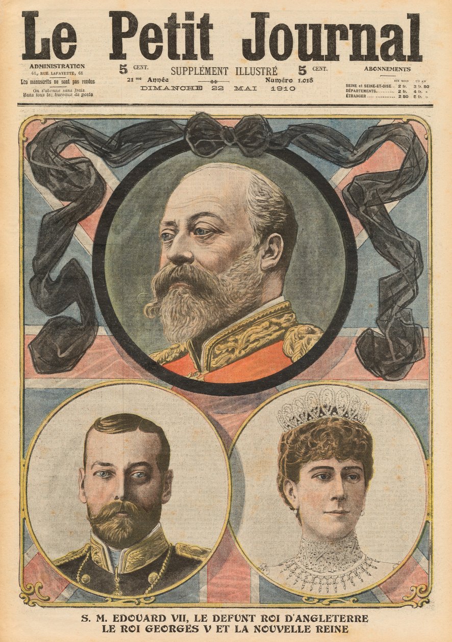 Kung Edvard VII, kung George V och drottning Marys död, illustration från "Le Petit Journal", supplement illustre, 22 maj 1910 av French School