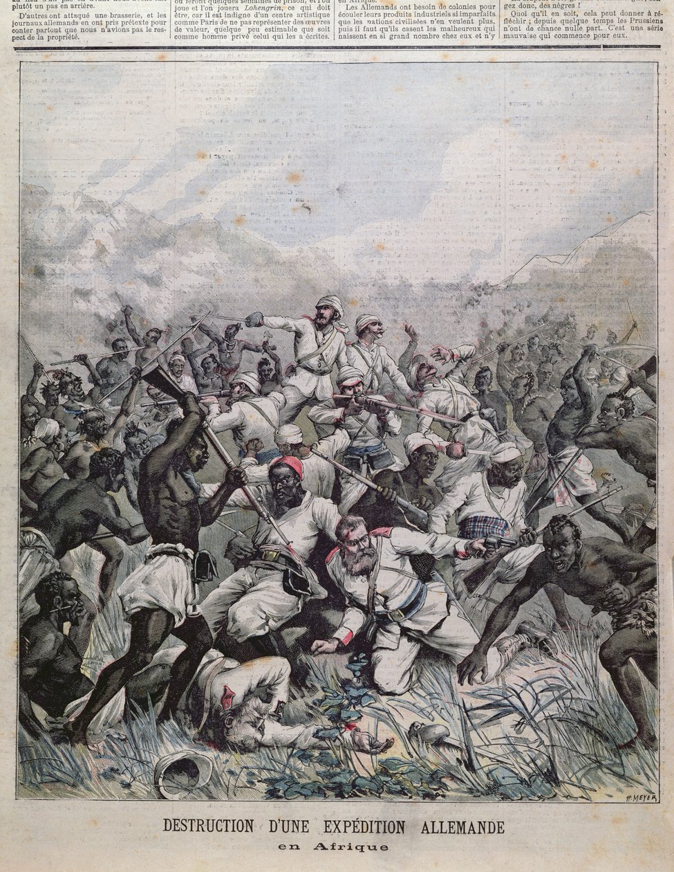 Förstörelse av en tysk expedition i Afrika omslagsillustration från Le Petit Journal, 1891 av French School
