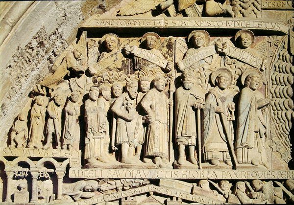 Detalj från den sista domen på tympanen på Västra portalen, c.1140 av French School