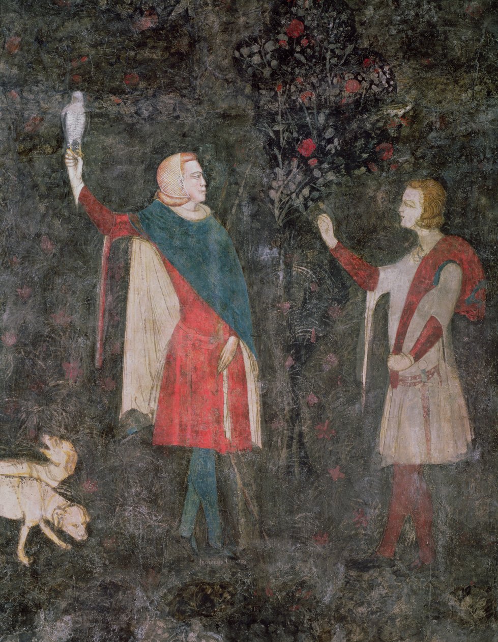 Detalj av två falkonerare, från Stag Room, 1343 av French School