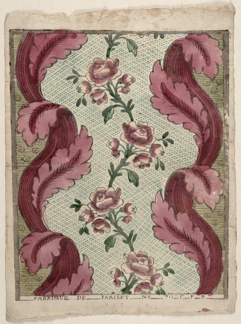 Dominopapper med rader av rosor, producerat av Pariset, Lyon, ca 1760-70 av French School