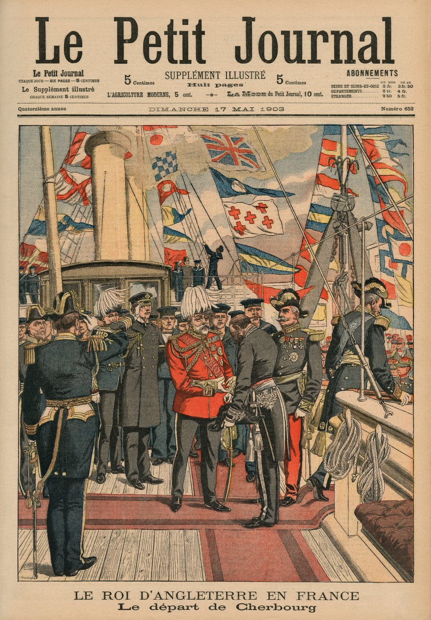 Edward VII, kung av England, lämnar Cherbourg, framsidans illustration från 