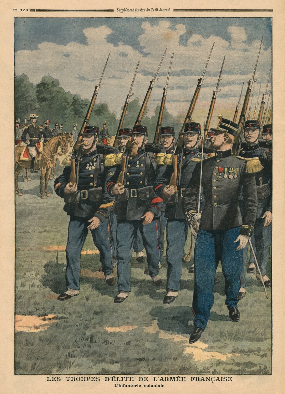 Franska arméns elittrupper, det koloniala infanteriet, illustration från 
