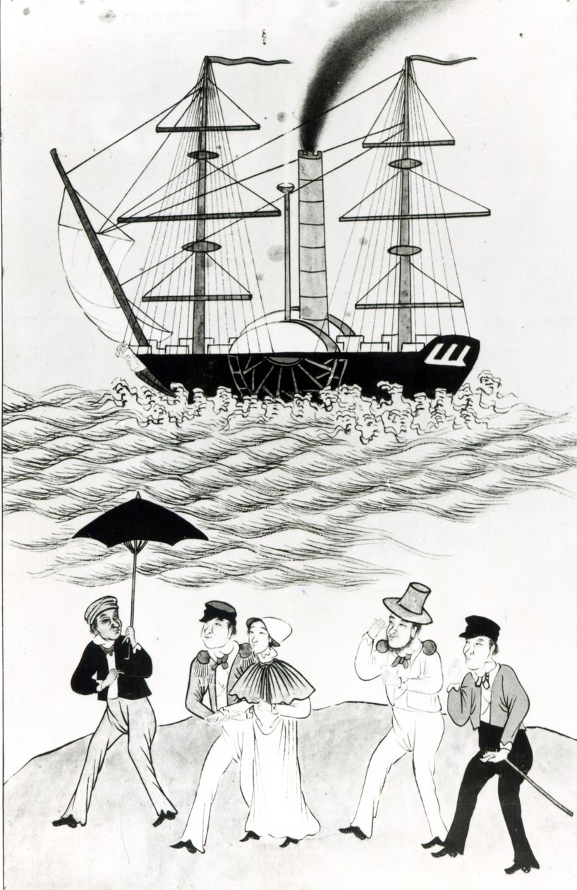 English Steamship at Canton, 1840 (tagai foi i le 364597)swed av French School