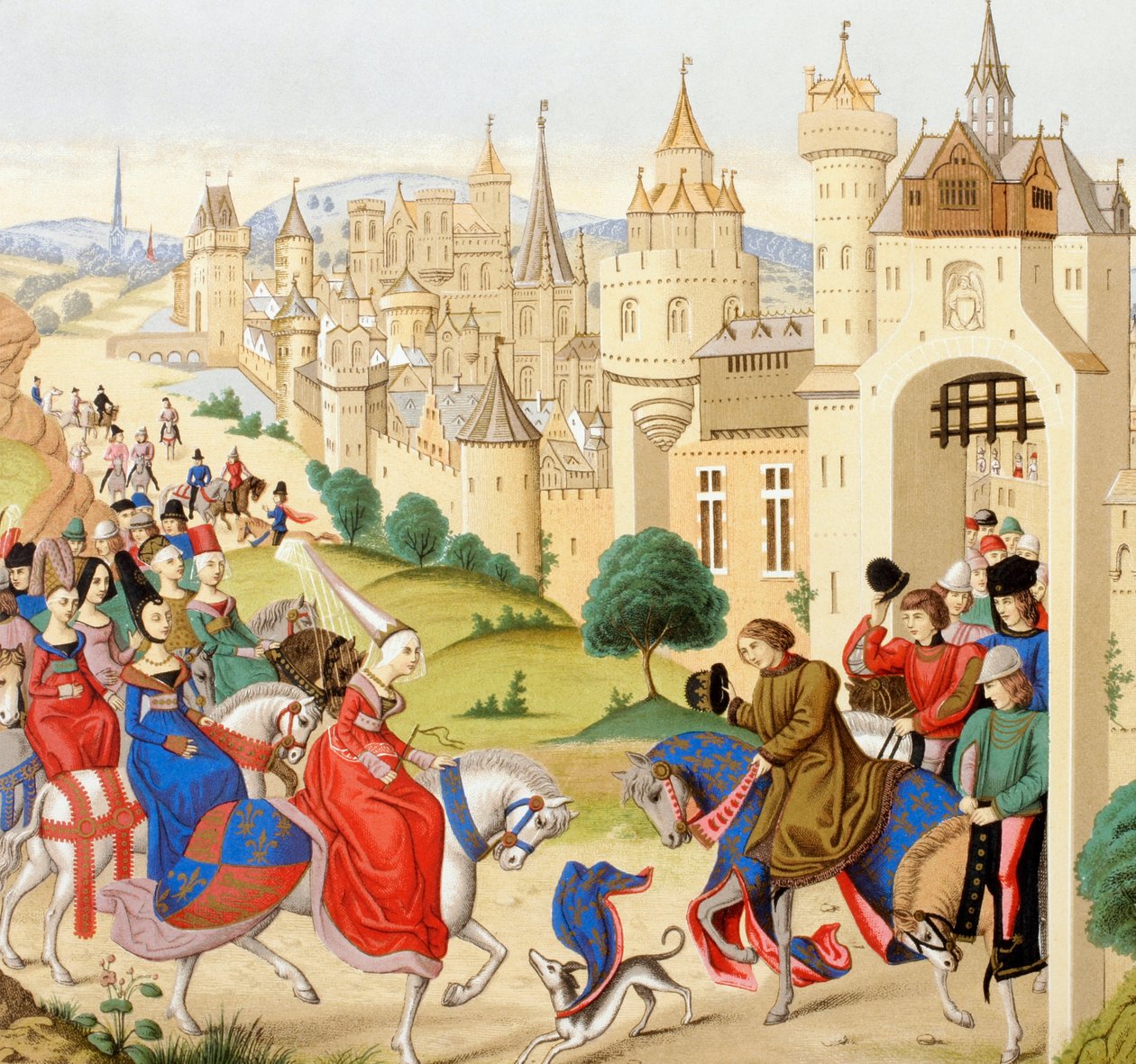 Drottning Isabeau av Bayerns inträde i Paris den 20 juni 1389 från "Les Arts au Moyen Age", publicerad 1873 av French School