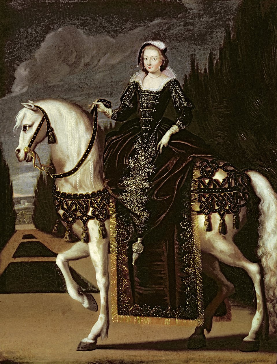 Rytterportræt af Marie de Medici (1573-1642) swed av French School