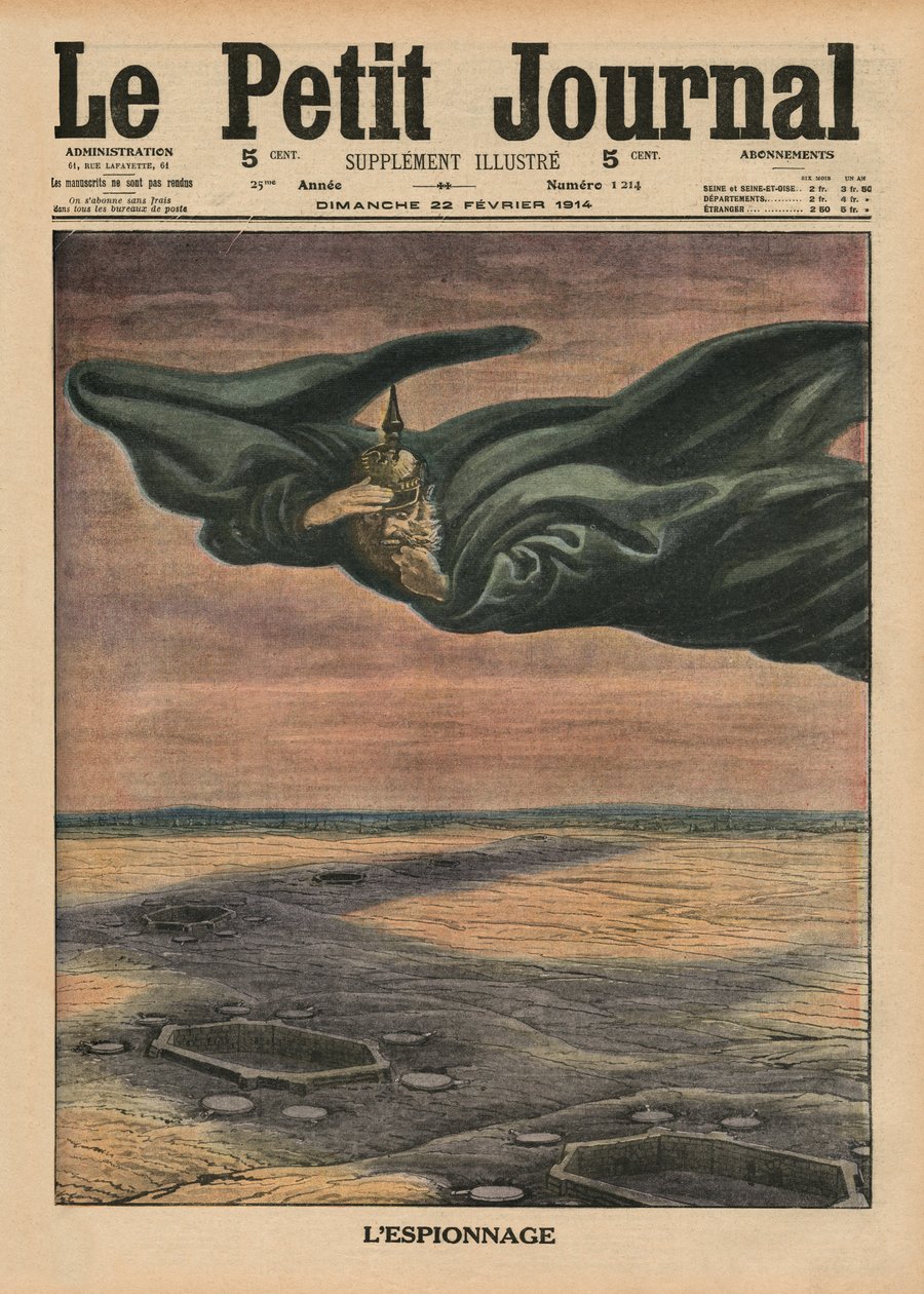 Spionage, illustration på omslaget från "Le Petit Journal", supplement illustre, 22 februari 1914. av French School