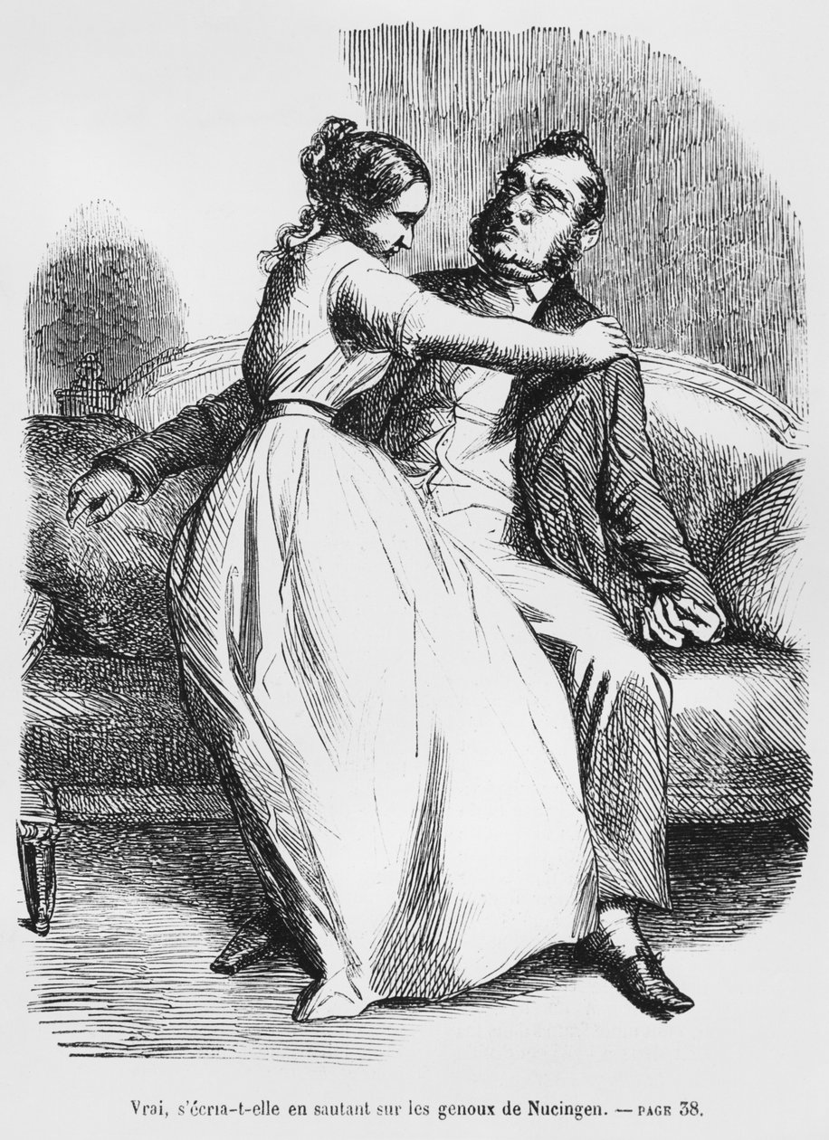 Esther van Gobseck och baron av Nucingen, illustration från Splendeurs et Miseres des Courtisanes av Honore de Balzac, publicerad 1867 av French School